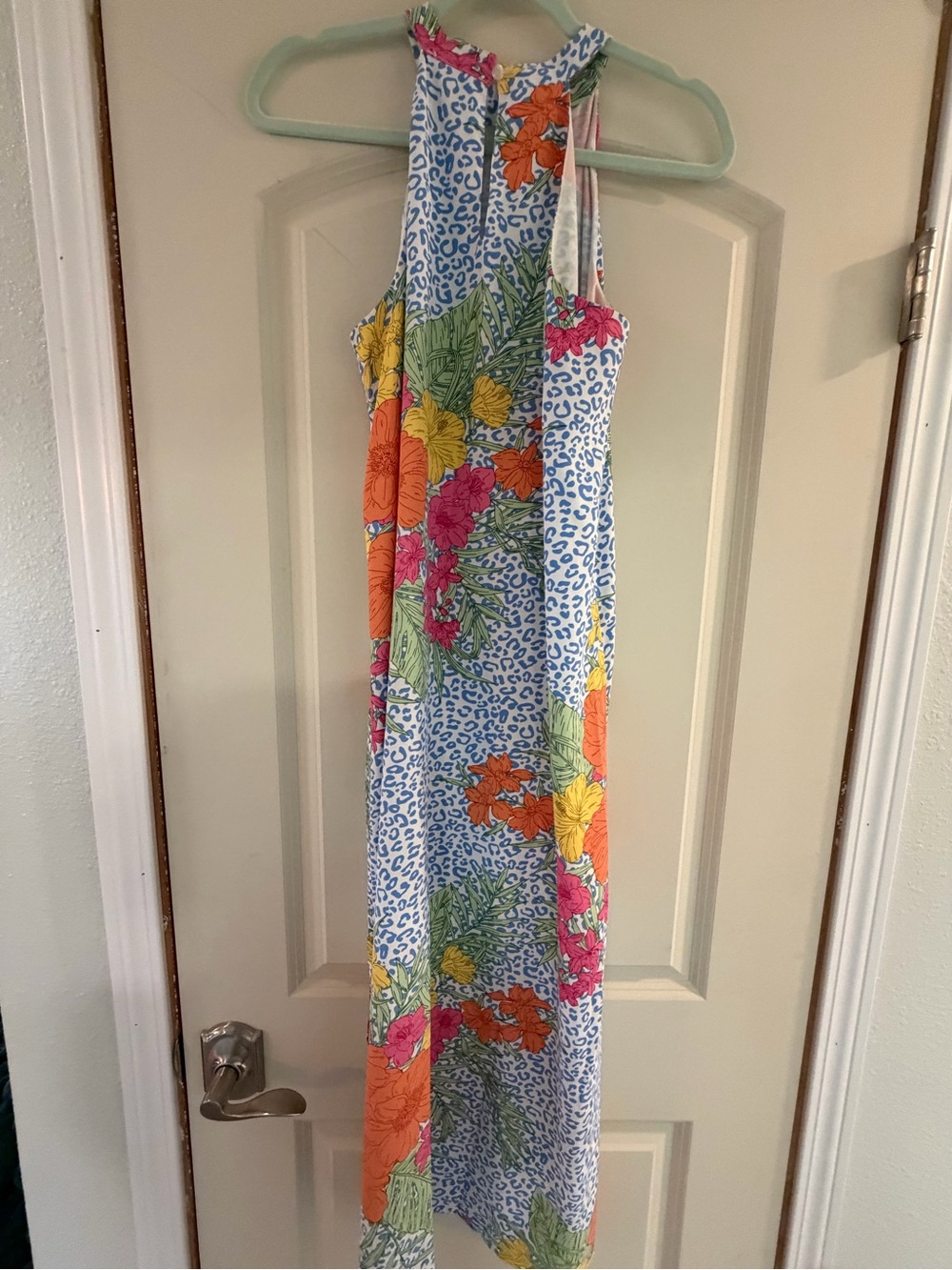 THML Blue Floral Halter Maxi Dress with Multicolor Blooms